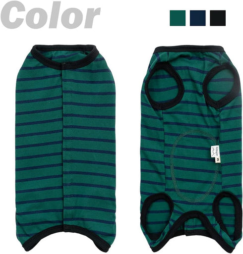 Dog’s Recovery Suit, Post Surgery Shirt for Puppy, Wound Protective Clothes for Little Animals (Green Black Stripe-M)