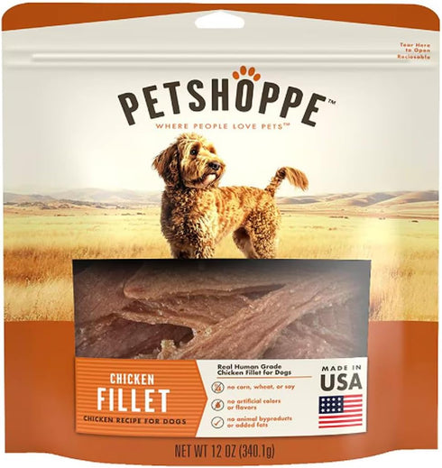 PetShoppe Premium Chicken Fillet Dog Treats, Made in USA, All Natural - No Fillers, Additives or Preservatives (12 oz)
