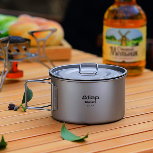 Titanium Bowl Pot with Foldable Handle, 600ML Single-Wall Cooking Bowl for Outdoor Camping, Hiking, Picnic