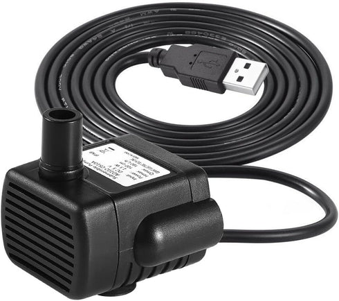 Mini USB Fountain Pump - Compact Submersible 5V Water Pump for Small Pond, Fish Tank, Long Cord, 180L/H (Black)