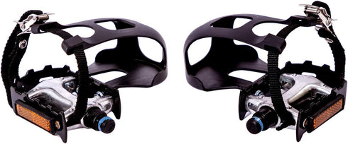 YBEKI Bike Pedals with Toe Clip and Straps - 9/16-Inch Spindle Resin/Alloy Pedals for Exercise and Outdoor Bicycles