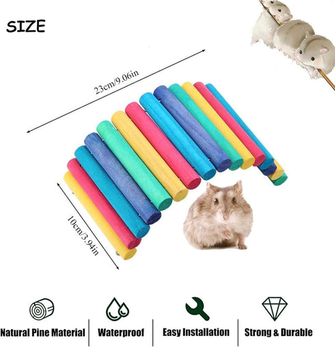 2PCS Wooden Hamster Bridge by PIVBY, Flexible Natural Ladder Tunnel Hideout for Small Animals