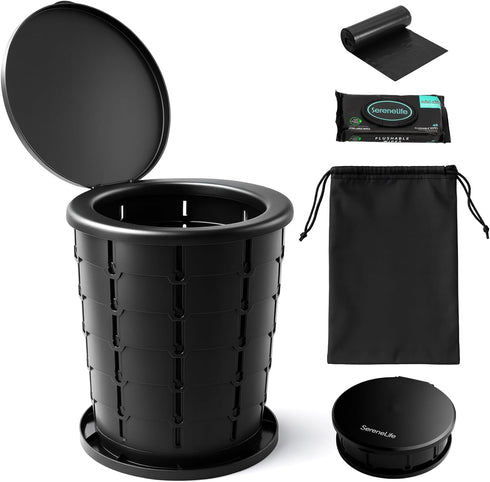 SereneLife Portable Camping Toilet Foldable Travel Potty with Adjustable Height, Up to