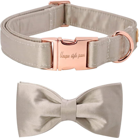 Unique Style Paws Wedding Silk Dog Collar with Bow, Soft Adjustable Pet Collar Gift for Medium Dogs