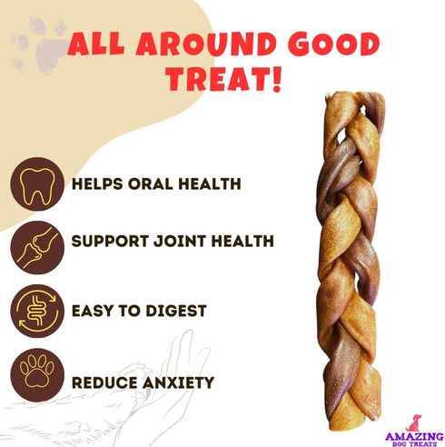 Amazing Dog Treats - 6 Inch Braided Collagen Sticks for Dogs, 10 Count - Collagen Bully Sticks, 95% Natural, No Hide