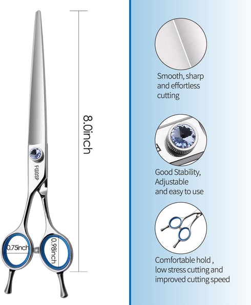 Straight Left Handed Dog Grooming Scissors 8.0'' Long, Large Dog Shears for Grooming Poodle
