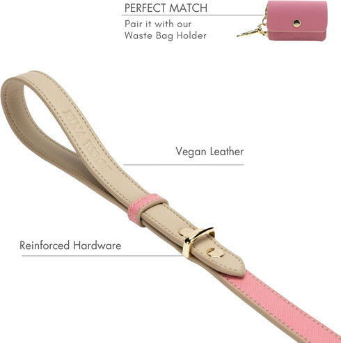 Rio Vegan Leather Dog Leash, 4ft Padded Luxury Lead for Large and Medium Dogs, Compatible with Dog Collars (Pink)