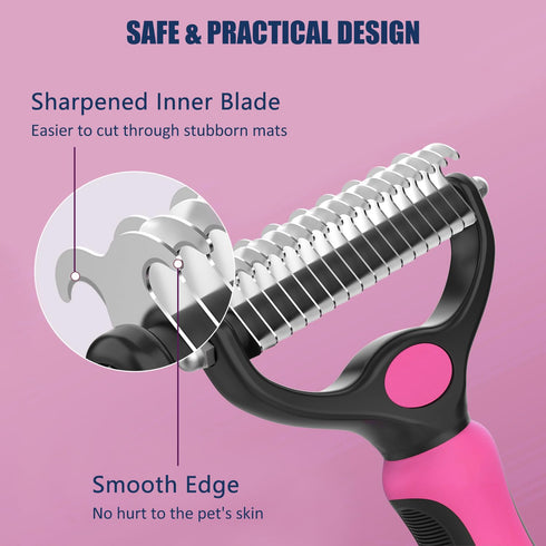 Pet Hair Removal Tool, Dematting and Deshedding Brush for Dogs and Cats, Double Sided Grooming Brush Hair Shedding Comb