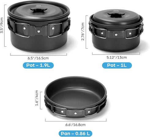 Odoland 16pcs Camping Cookware Mess Kit - Folding Camping Stove, Non-Stick Pots Pan Set for Outdoor Cooking