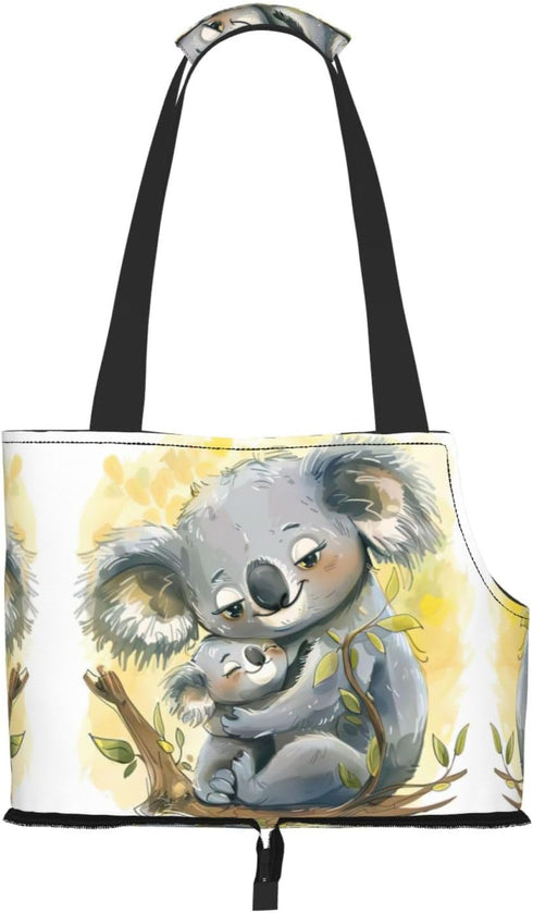 AKDODK Cute Koala Mom and Baby Print Portable Foldable Shoulder Bag for Travel,with Collar Hook and Handle Pad,Cute