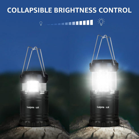 Lepro LED Camping Lanterns, Battery Powered, Collapsible, IPX4 Water Resistant Portable Lights for Emergencies