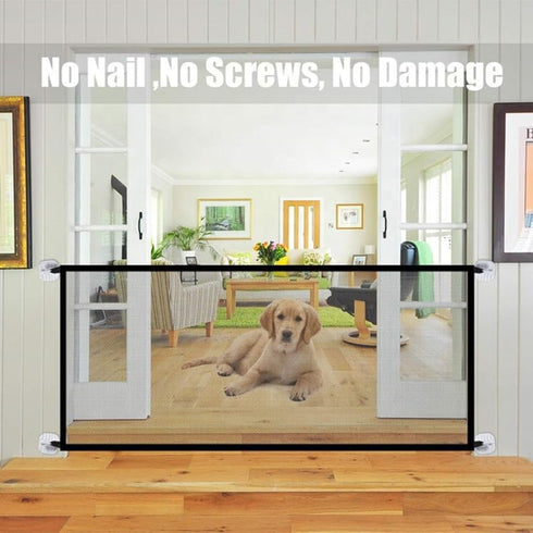 Foldable Mesh Dog Gate Indoor No Drill Pet Gates Portable Puppy Guard Isolation Fence Pet Screen Door for Doorways, Stairs, Hallways 71" x 31.5" 4 Hooks