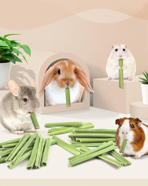 50PCS Chinchillas Bissap Rabbit Chew Sticks, Natural Papaya Stems Bunny Chews Treats for Rabbits Hamsters Guinea Pigs