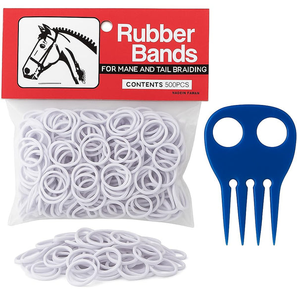 Horse Mane Braiding & Banding Kit, 500 White Rubber Bands + Braid Aid Comb, Grooming Kit for Horses and Ponies