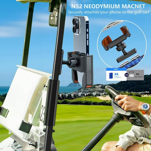 PXIRQ N52 360 Magnetic Golf Cart Phone Holder: Magnet Base & Rotatable Cellphone Mount, Universal Fits EZGO Club Car