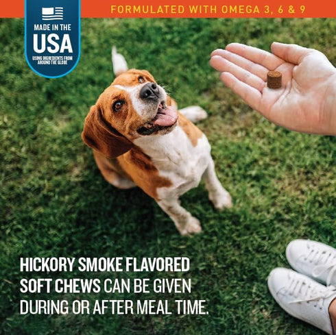 VetIQ Skin and Coat Supplement for Dogs, Maintains Healthy Skin and Shiny Coat, Hickory Smoke Flavor, 60 Count