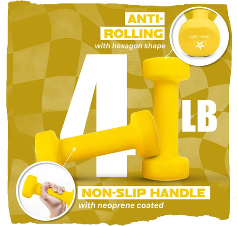 Yes4All Neoprene Coated Dumbbell Hand Weight Sets of 2 - Multiple Weights, 15 Colors, Anti-roll, Anti-Slip