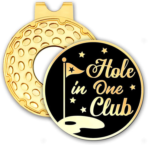 Hole in One Club Black Gold Golf Ball Marker - Hat Clip, Funny Golf Accessories for Men Women, Novelty Gifts