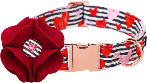 Lionet Paws Valentine's Day Dog Collar with Felt Flower, Adjustable Comfortable Collar for XL Dogs, Neck 16-26 in