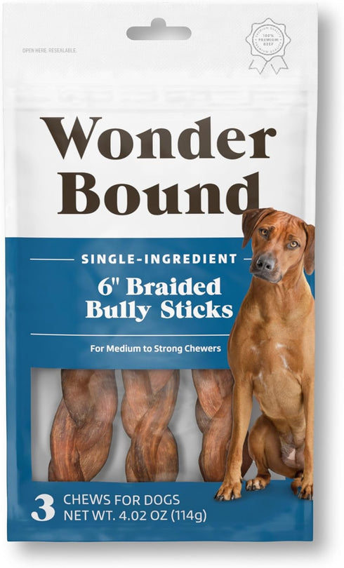 Amazon Brand - Wonder Bound Braided Bully Sticks, All-Natural, Highly Digestible, Long