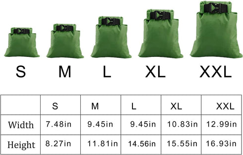 Pimoys 5 Pack Waterproof Dry Sacks, Lightweight Outdoor Bags for Rafting, Boating, Camping (1.5L to 6L)