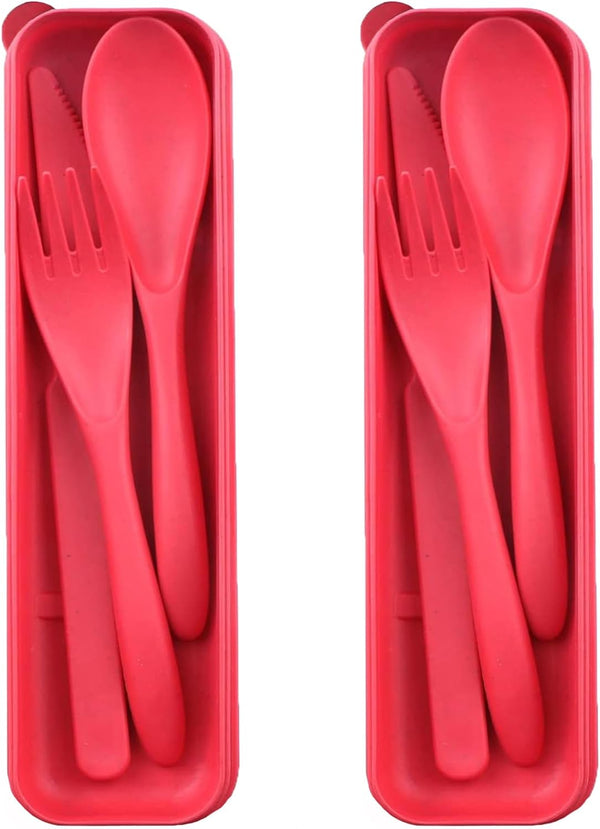 Reusable Travel Utensils Set with Case, 2 Sets Wheat Straw Portable Cutlery, Eco-Friendly BPA Free for Kids Adults