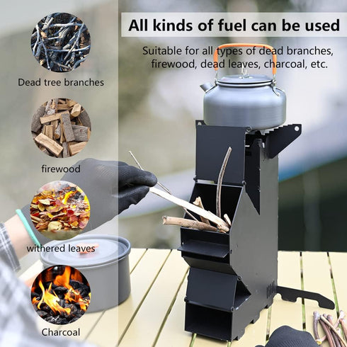 Rocket Stove for Cooking, Portable Mini Wood Burning Stove for Backyard Cooking, Camping Grill, BBQ with Storage Bag