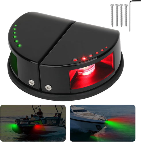 2-in-1 IP67 Boat Navigation Lights, Integrated Split Red and Green LED Bow Lights, Waterproof Navigation Lights Boat