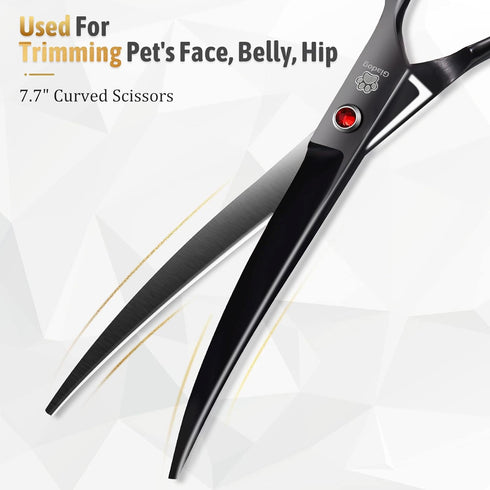 GLADOG Professional Dog Grooming Scissors Kit 6 in 1 with Safety Round Tips, Heavy-duty Shears for Dogs Cats Pets