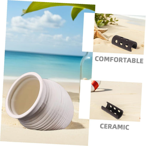 2pcs TOYANDONA Aquarium Fish Tank Hideout Betta Shrimp Breeding Cave Semi-Circle Small Hole White Ceramic Shelter