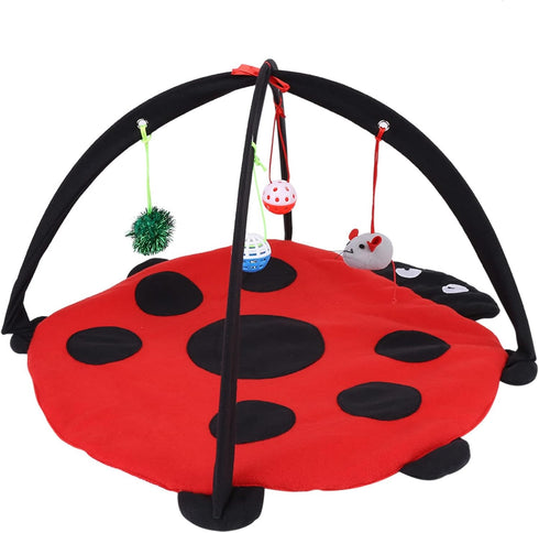 Foldable Cat Activity Play Mat Tent Multi Function Pet Bed with Hanging Toy Balls Cat Activity Center with Hanging Toy