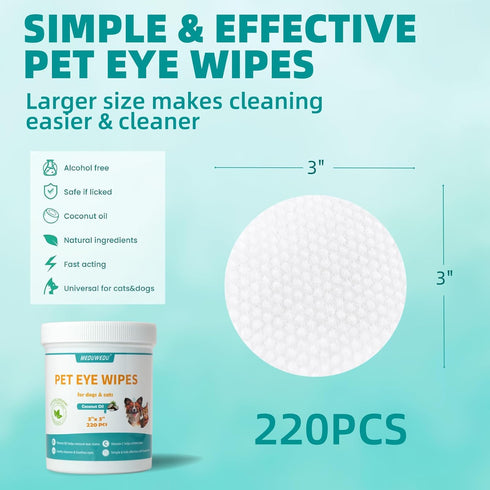 220 Counts, MEDUWEDU Eyes Wipes for Dogs & Cats Grooming Kit Care for Dogs and Cats, Prevent Tear Stains, Eye Debris