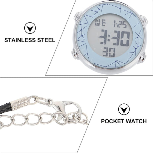 Hemobllo Digital Pocket Watch, Neck Hanging Fitness Workout Timer Multi Watch, White Digital Pocket Watch