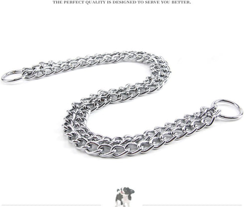 Dog Chain Collar, Iron Metal Double Chain Row Neck Leash Gear for Small Medium Large Dogs, 45cm