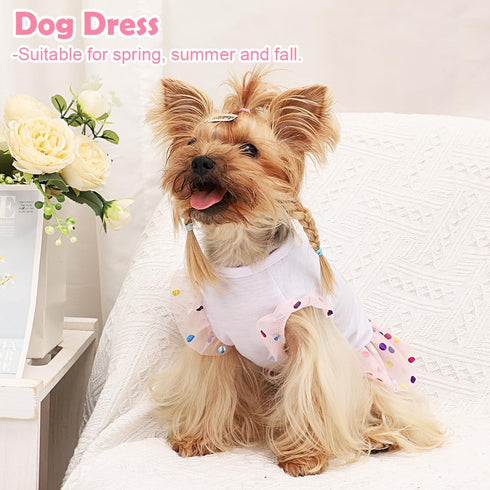 Yikeyo Dog Clothes Girl Dog Dress Small Dogs Puppy Dresses Pet Dress Shirt Female Yorkie Chihuahua Cat Sequin Tulle Dress Birthday Party Lace Costume Tutu Skirt Apparel Outfit (Pink,S)