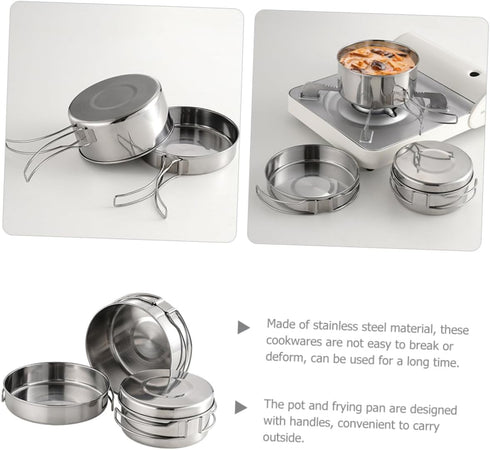 Set Backpacking Kisangel Portable Camping Cookware Stainless Steel Cooking Kit Lightweight Compact for Outdoor Cooking