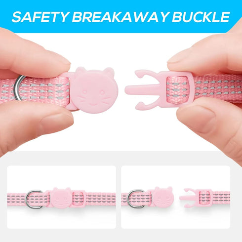 Upgraded 6 Pack Reflective Cat Collars with Bell - Breakaway Adjustable Kitten Collar for Girl & Boy Cats