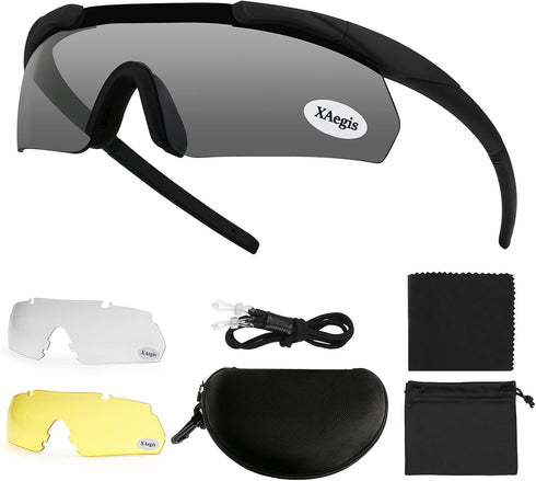 xaegistac Tactical Shooting Glasses - High Impact Eye Protection with 3 Interchangeable Lenses
