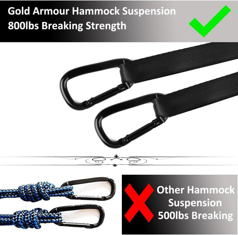 Gold Armour XL Double Camping Hammock - Portable Hammock with Tree Straps for Outdoor and Indoor Use