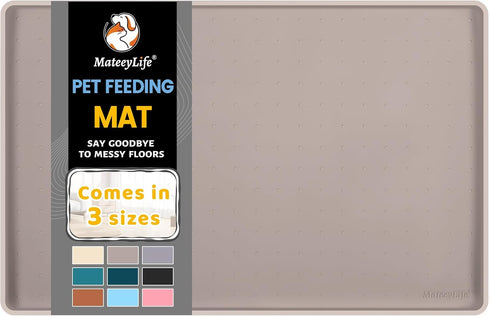 MateeyLife Waterproof Silicone Mat for Dog Bowls, 22"x14", Anti-Slip Pet Food Mat with Raised Edges