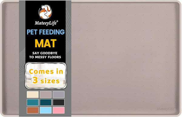 MateeyLife Waterproof Silicone Mat for Dog Bowls, 22"x14", Anti-Slip Pet Food Mat with Raised Edges