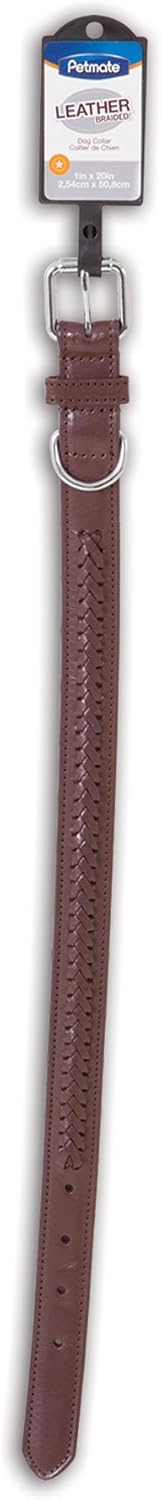 Aspen Pet Products Braid Leather Petmate Collar, 1" x 20", Brown