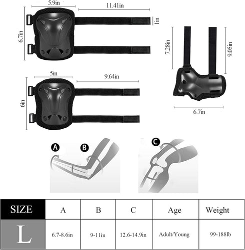 SKT HP Protective Gear Set for Adults: Knee Pads, Elbow Pads & Wrist Guards for Inline Skating, Biking, Skateboarding