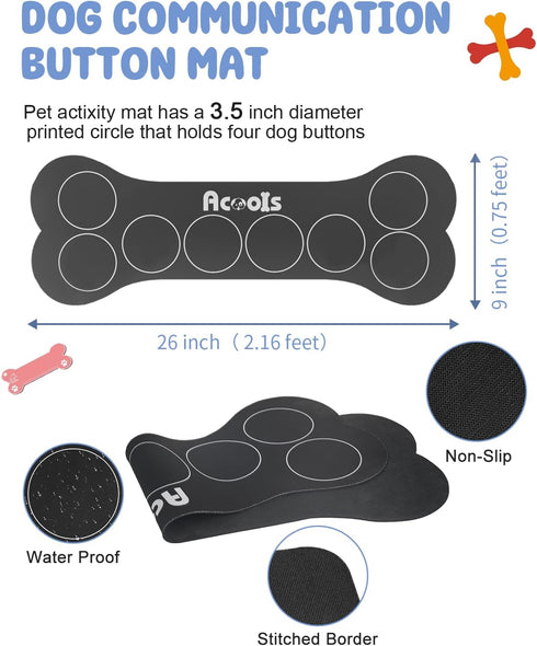 Dog Buttons for Communication - 8 Pcs Talking Button Set, 30s Recordable Voice Pet Buzzer with Waterproof Mat
