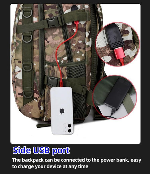 Heavy Duty Zipper Military Backpack, Outdoor Tactical Nylon Canvas Backpack for Hiking, Camping, Travel (Black)