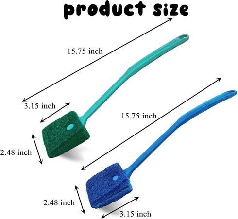 Aquarium Cleaning Brush - 2 PCS Double-Sided Sponge Brush with Long Handle for Fish Tank