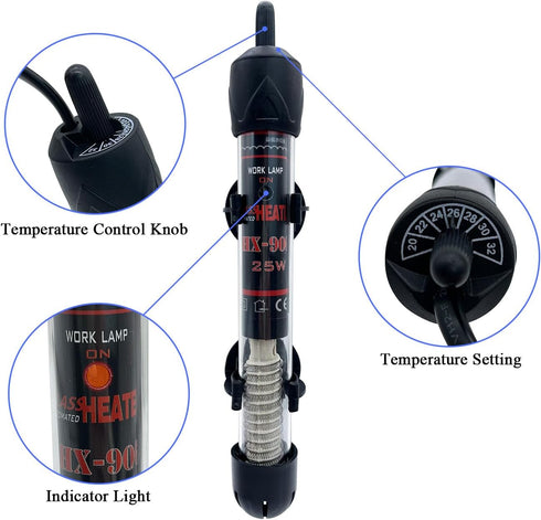 Fish Tank Aquarium Heater - Adjustable Temperature Submersible Thermostat Heater,25W/50W/100W/150W/200W/300W