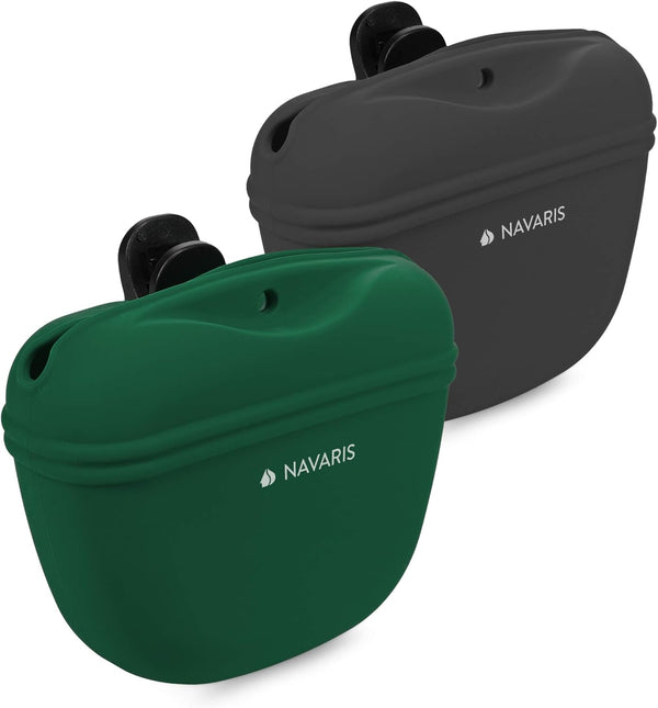Navaris Silicone Dog Treat Pouch, Training Pet Puppy Bag Pocket Snack Holder with Clip for Dog Walks - Set of 2