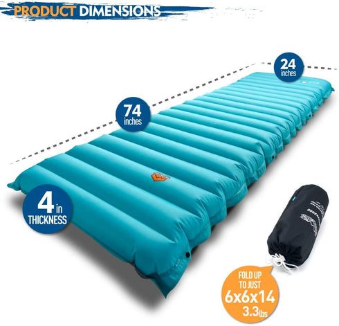 ZOOOBELIVES Extra Thickness Inflatable Sleeping Pad with Built-in Pump, Comfortable Camping Mattress for Backpacking