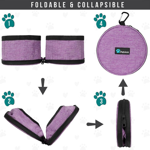 PetAmi Collapsible Dog Food and Water Bowls - 2 Travel Bowls Kit, Portable No Spill Pet Dish for Camping